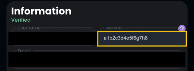 Fantrax Profile page with the Secret ID field highlighted